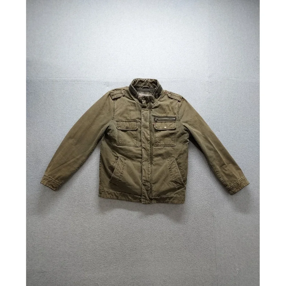 Levis Men Field Jacket S Brown Utility Zip Front Stand Collar Pockets Workwear